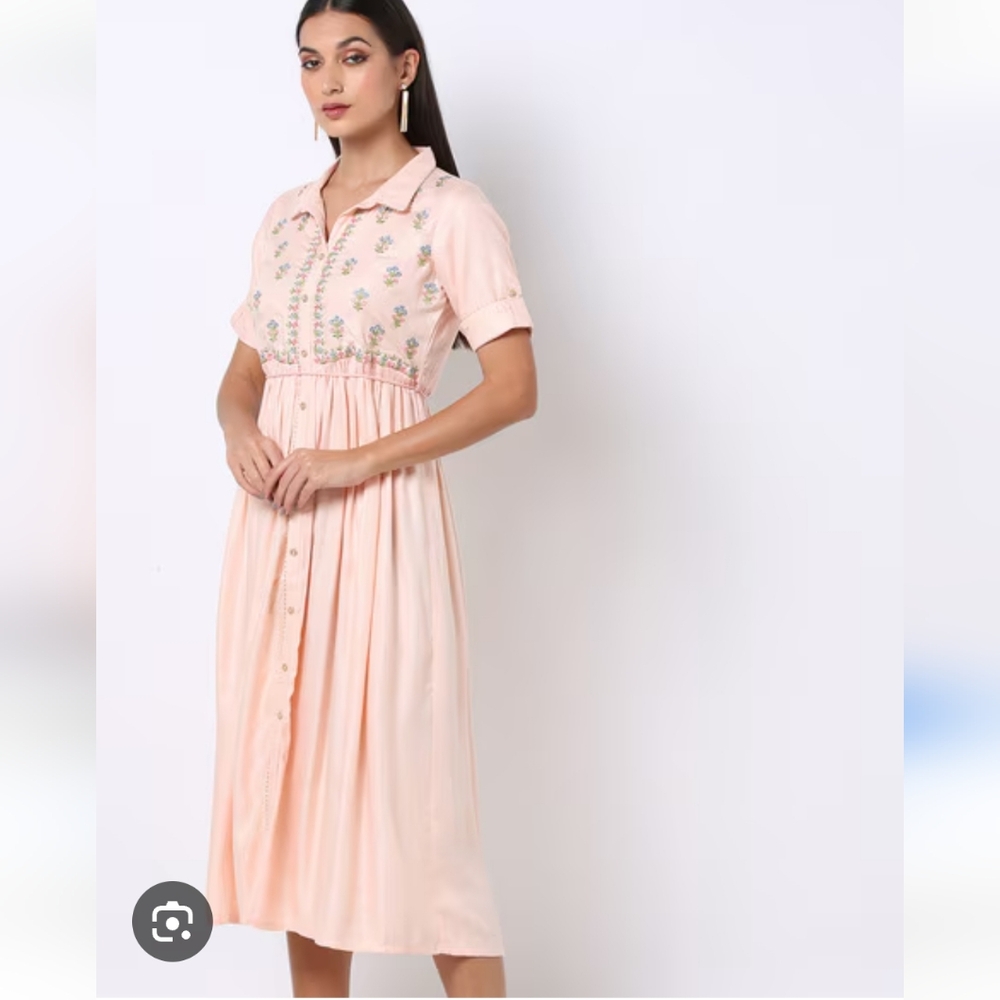 Vintage Asazy Pink Linen Floral Cottagecore Dress Prairie Milkmaid Small